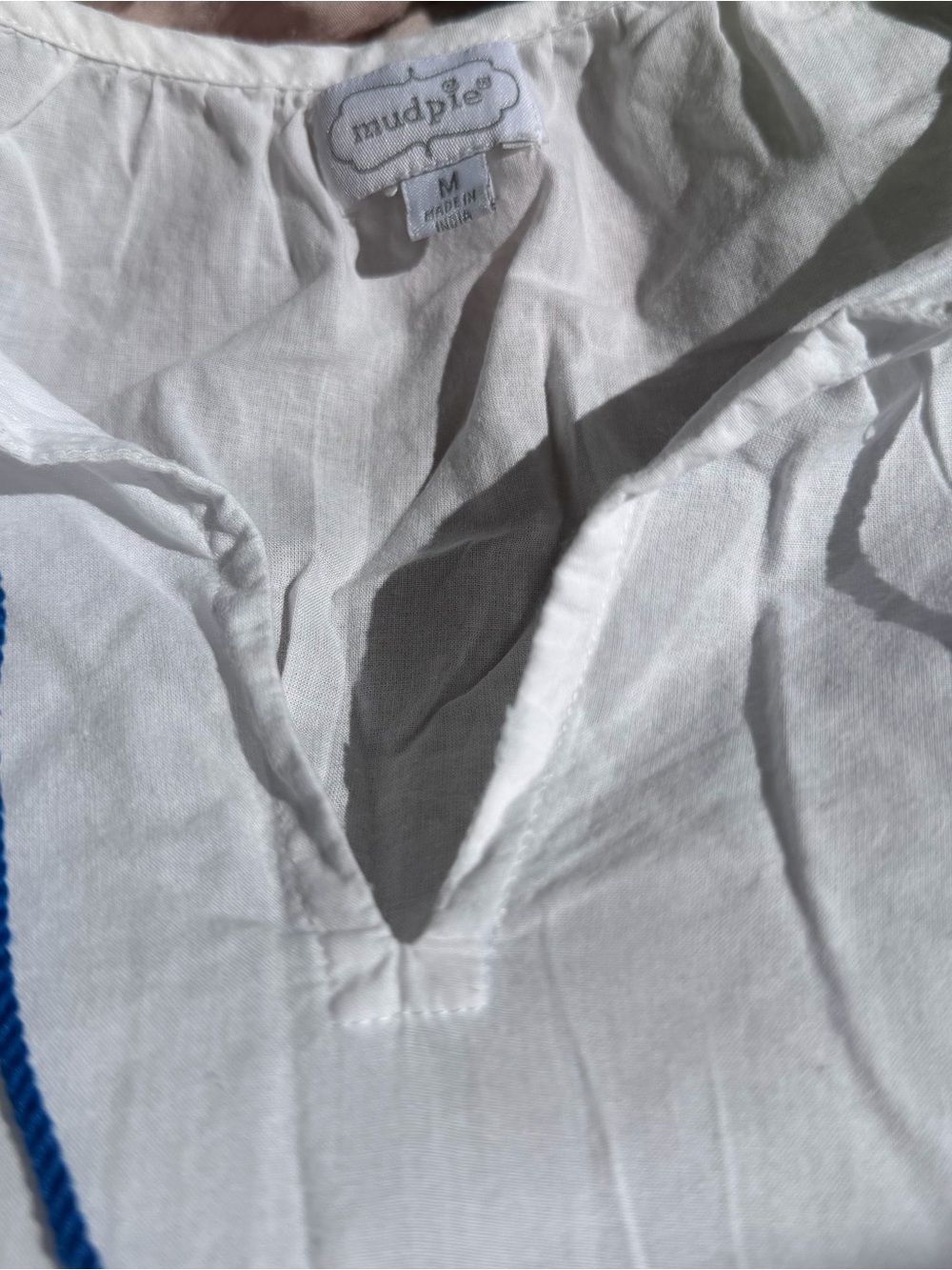 Mud Pie White Womens  Casual beach  Shirt with Blue Trim